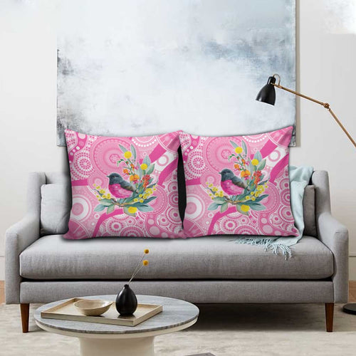 Pink Robin Aboriginal Inspired Pillow Cover - Aussie Hoodie
