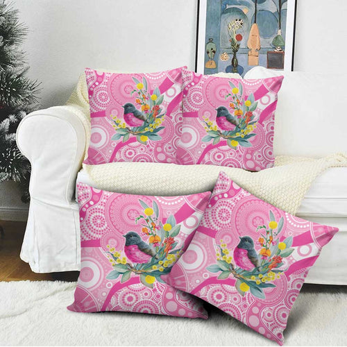 Pink Robin Aboriginal Inspired Pillow Cover - Aussie Hoodie