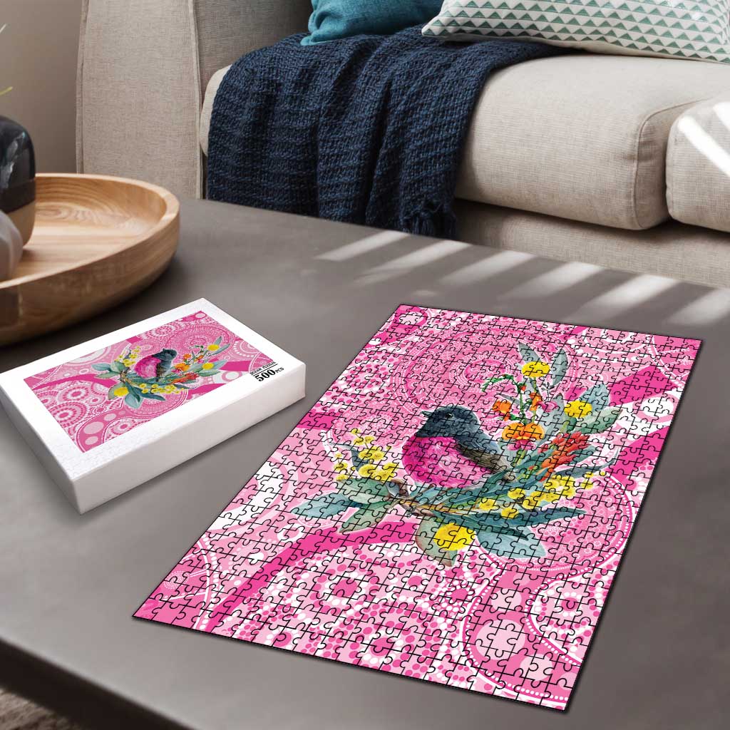Pink Robin Aboriginal Inspired Puzzle - Aussie Hoodie