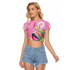 Pink Robin Aboriginal Inspired Raglan Cropped T Shirt - Aussie Hoodie