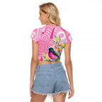 Pink Robin Aboriginal Inspired Raglan Cropped T Shirt - Aussie Hoodie