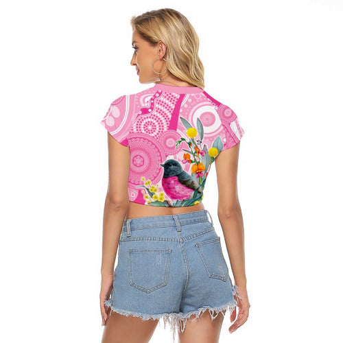 Pink Robin Aboriginal Inspired Raglan Cropped T Shirt - Aussie Hoodie