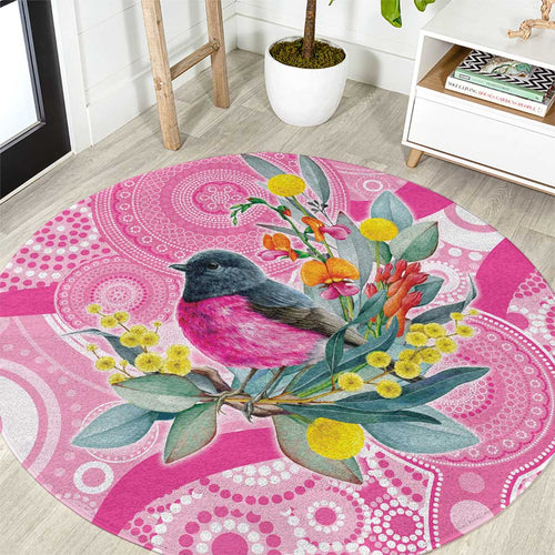 Pink Robin Aboriginal Inspired Round Carpet - Aussie Hoodie
