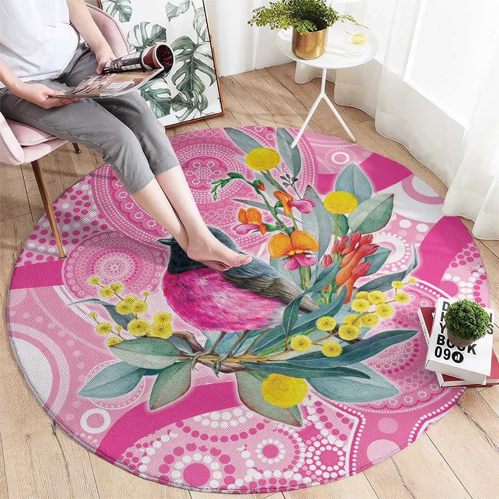 Pink Robin Aboriginal Inspired Round Carpet - Aussie Hoodie
