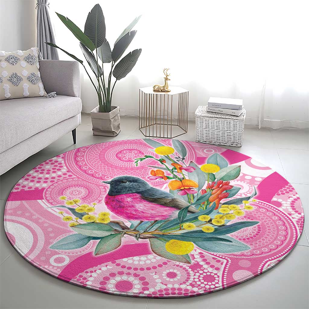 Pink Robin Aboriginal Inspired Round Carpet - Aussie Hoodie