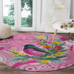 Pink Robin Aboriginal Inspired Round Carpet - Aussie Hoodie