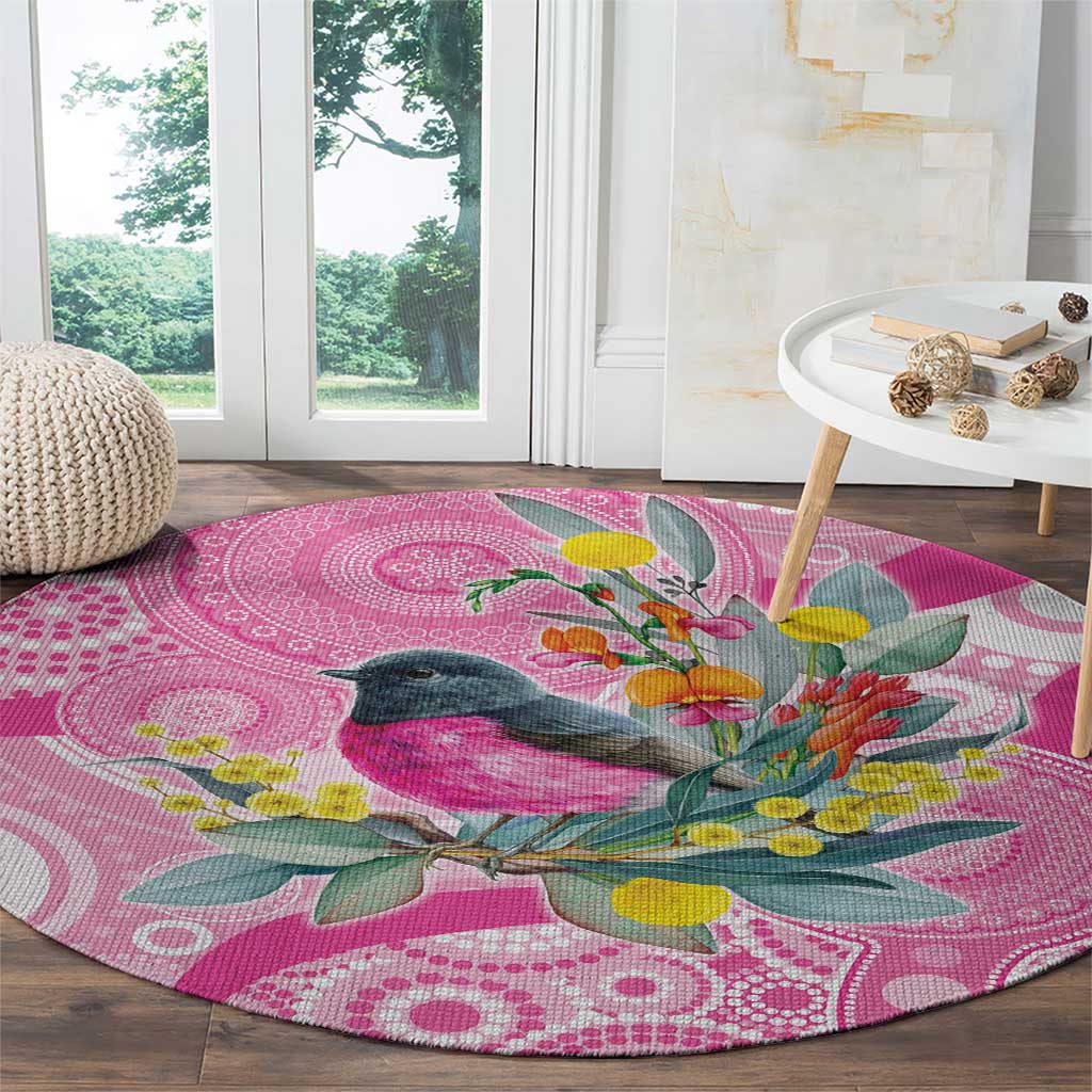 Pink Robin Aboriginal Inspired Round Carpet - Aussie Hoodie