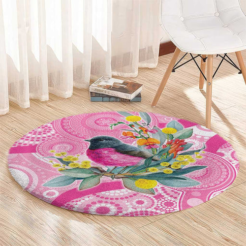 Pink Robin Aboriginal Inspired Round Carpet - Aussie Hoodie