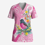 Pink Robin Aboriginal Inspired Scrub Top - Aussie Hoodie