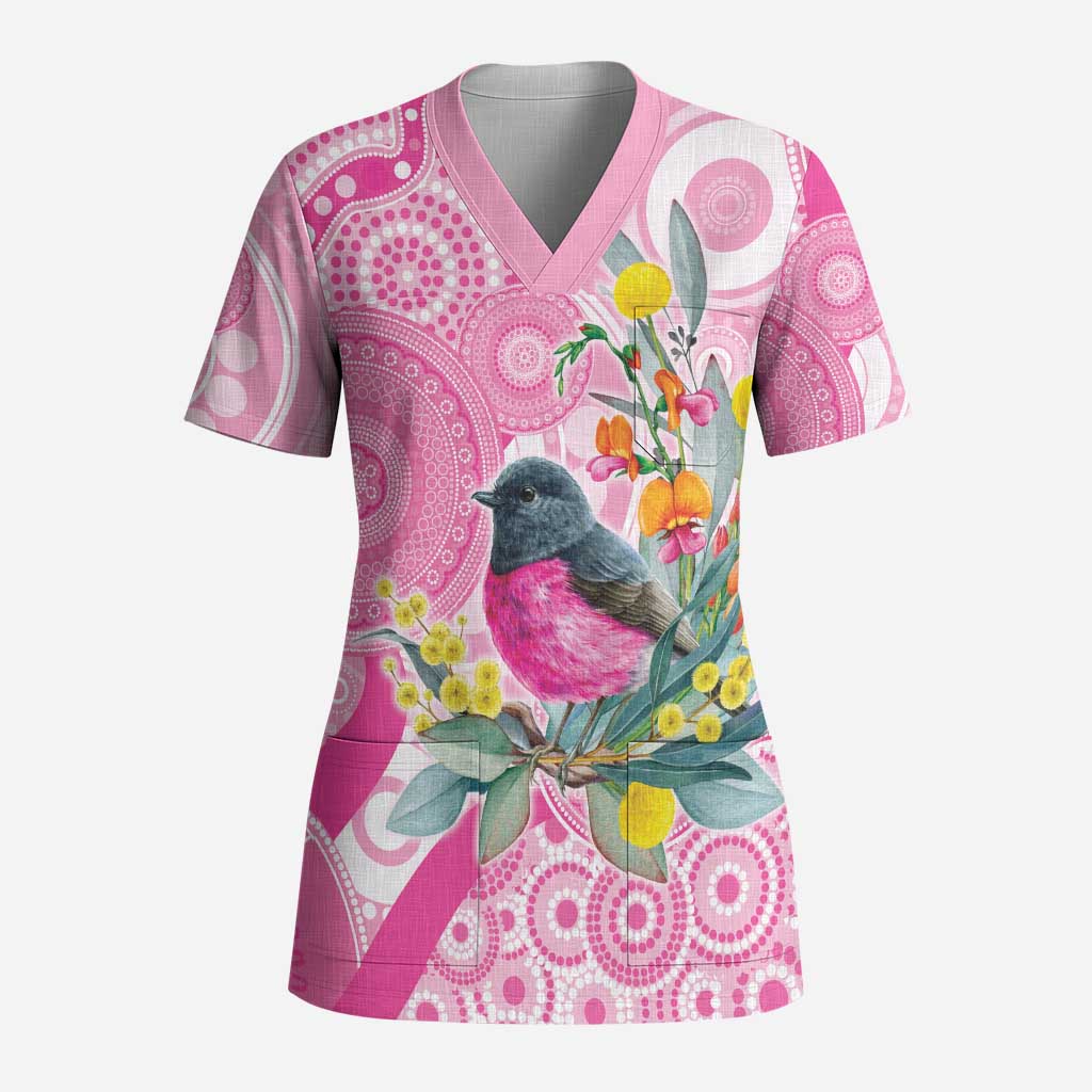 Pink Robin Aboriginal Inspired Scrub Top - Aussie Hoodie