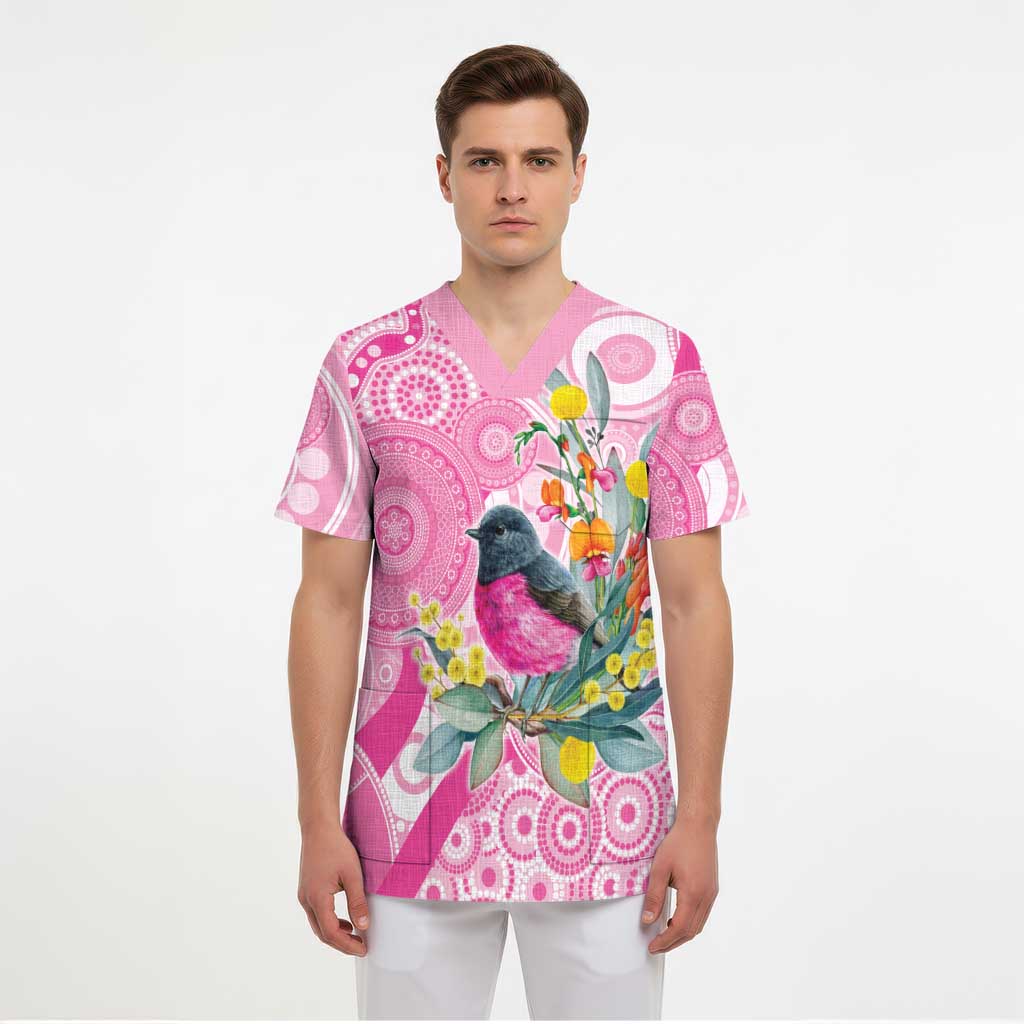 Pink Robin Aboriginal Inspired Scrub Top - Aussie Hoodie