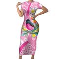 Pink Robin Aboriginal Inspired Short Sleeve Bodycon Dress - Aussie Hoodie