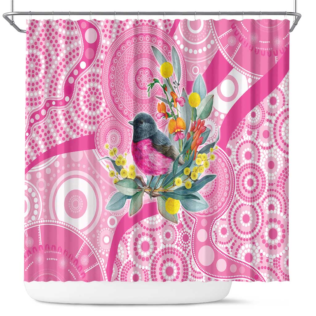 Pink Robin Aboriginal Inspired Shower Curtain - Aussie Hoodie