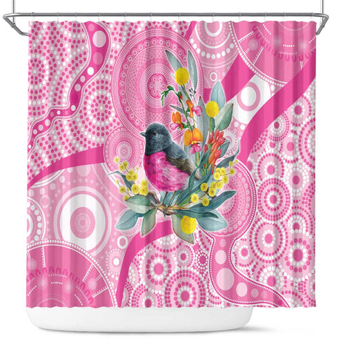 Pink Robin Aboriginal Inspired Shower Curtain - Aussie Hoodie