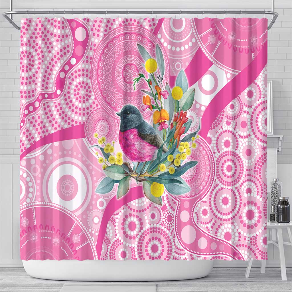 Pink Robin Aboriginal Inspired Shower Curtain - Aussie Hoodie