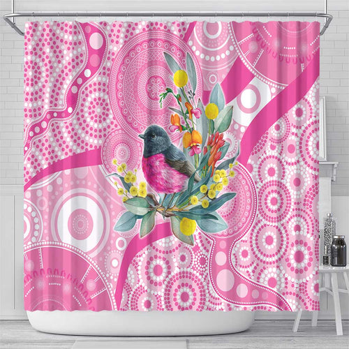 Pink Robin Aboriginal Inspired Shower Curtain - Aussie Hoodie