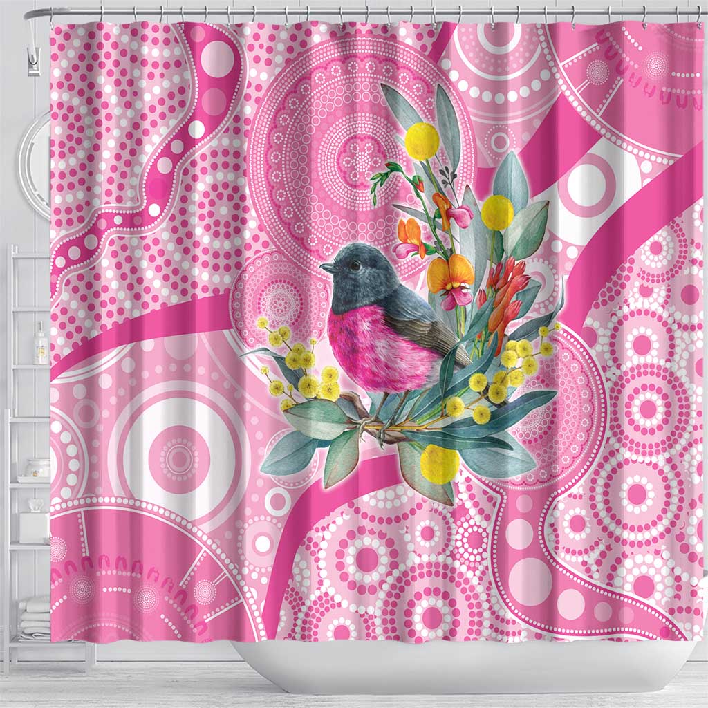 Pink Robin Aboriginal Inspired Shower Curtain - Aussie Hoodie