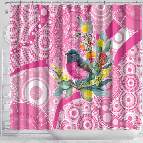 Pink Robin Aboriginal Inspired Shower Curtain - Aussie Hoodie