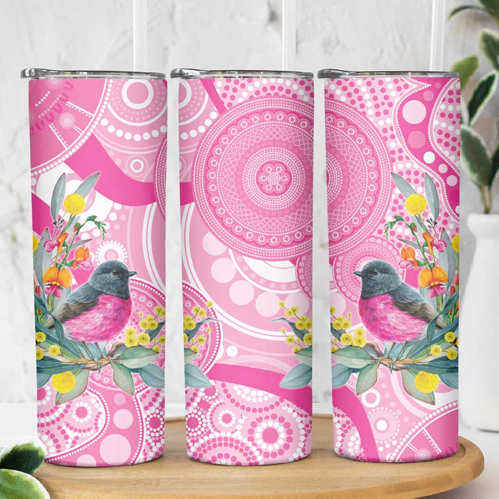 Pink Robin Aboriginal Inspired Skinny Tumbler - Aussie Hoodie