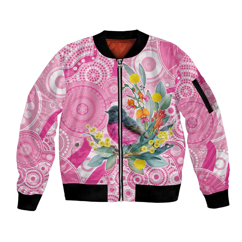 Pink Robin Aboriginal Inspired Sleeve Zip Bomber Jacket - Aussie Hoodie