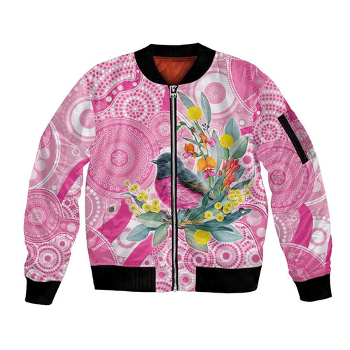 Pink Robin Aboriginal Inspired Sleeve Zip Bomber Jacket - Aussie Hoodie