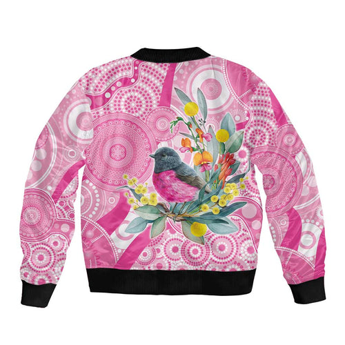 Pink Robin Aboriginal Inspired Sleeve Zip Bomber Jacket - Aussie Hoodie