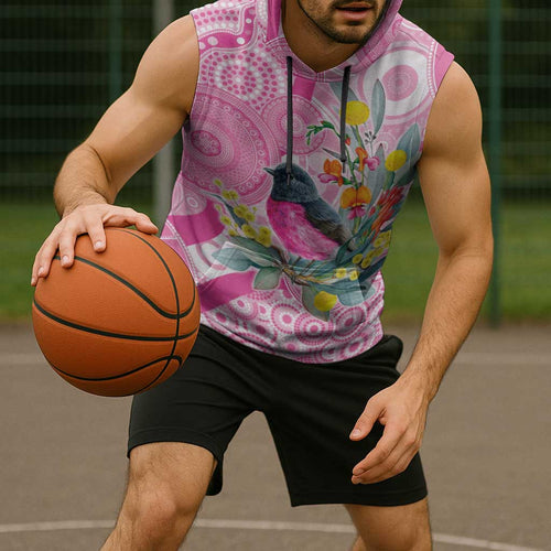 Pink Robin Aboriginal Inspired Sleeveless Hoodie - Aussie Hoodie