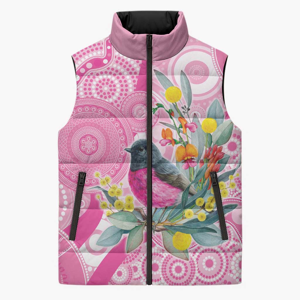 Pink Robin Aboriginal Inspired Sleeveless Puffer Jacket - Aussie Hoodie