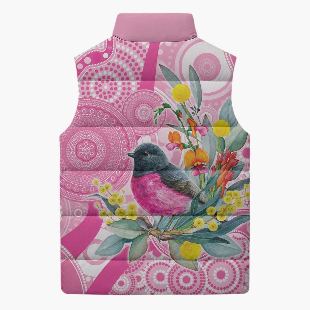Pink Robin Aboriginal Inspired Sleeveless Puffer Jacket - Aussie Hoodie