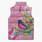 Pink Robin Aboriginal Inspired Sleeveless Puffer Jacket - Aussie Hoodie