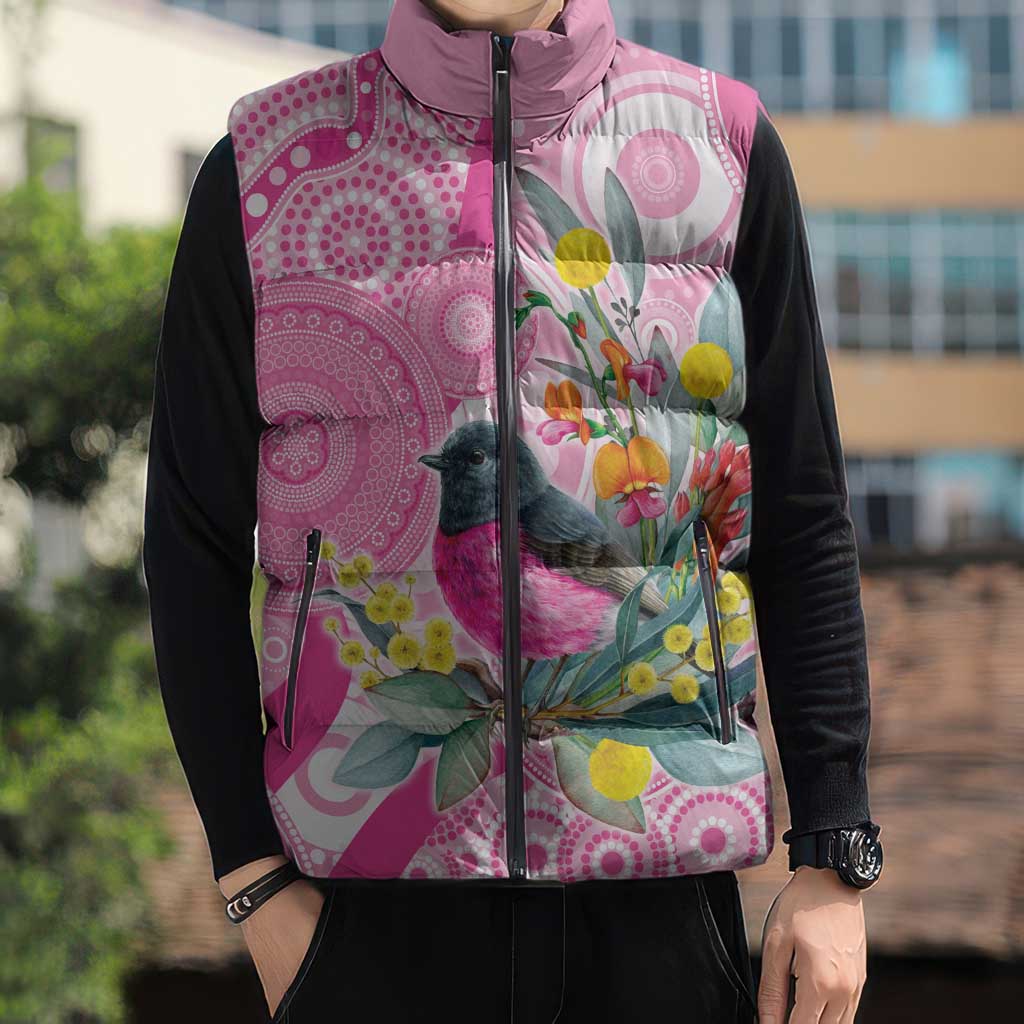 Pink Robin Aboriginal Inspired Sleeveless Puffer Jacket - Aussie Hoodie