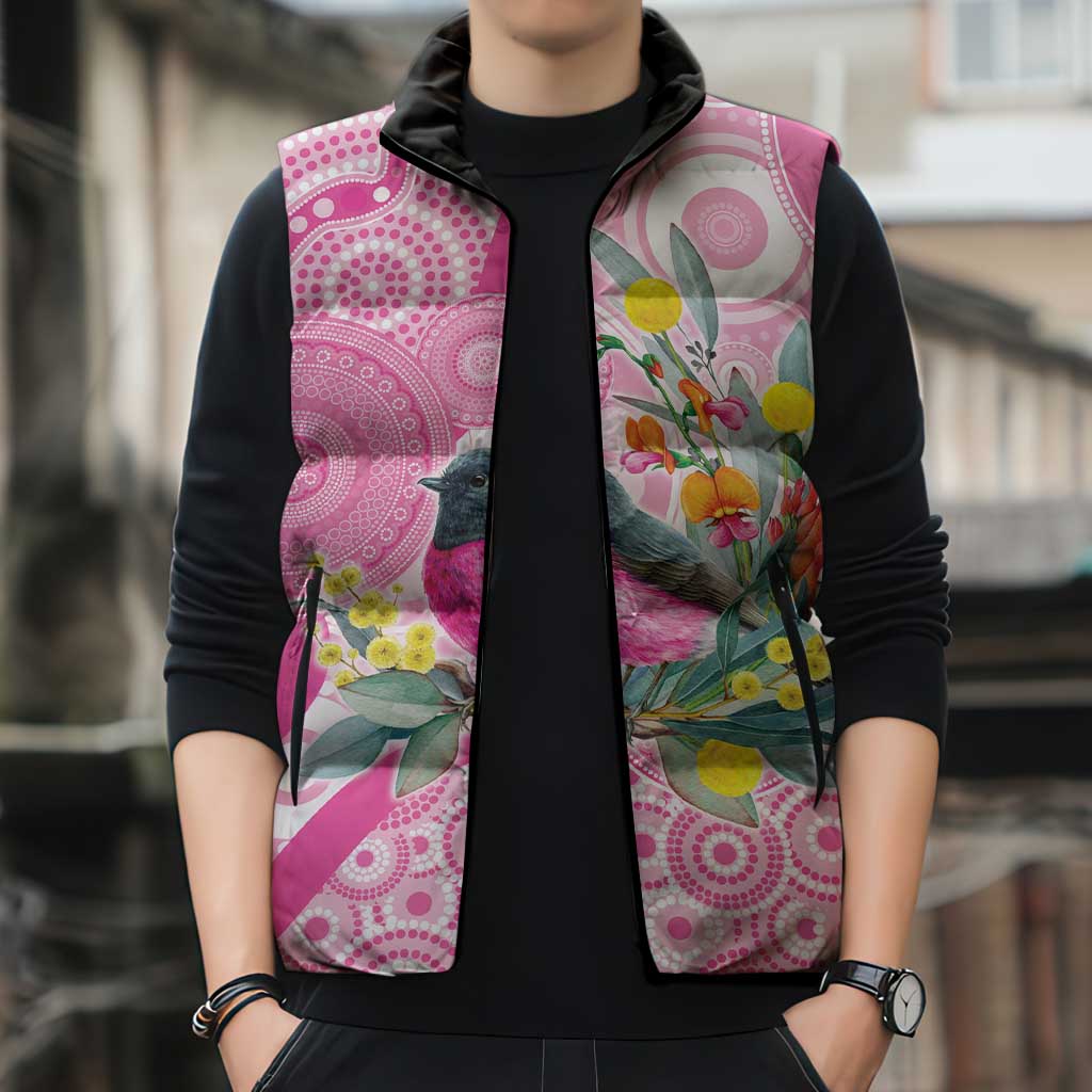 Pink Robin Aboriginal Inspired Sleeveless Puffer Jacket - Aussie Hoodie