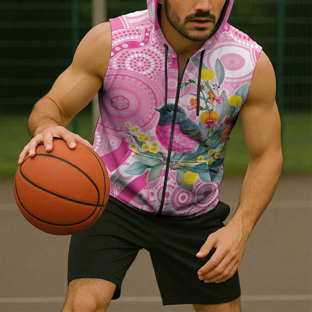 Pink Robin Aboriginal Inspired Sleeveless Zip Hoodie LT9