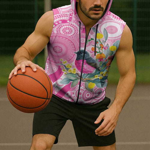 Pink Robin Aboriginal Inspired Sleeveless Zip Hoodie LT9