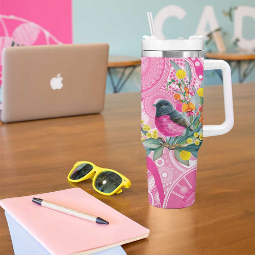 Pink Robin Aboriginal Inspired Tumbler With Handle - Aussie Hoodie