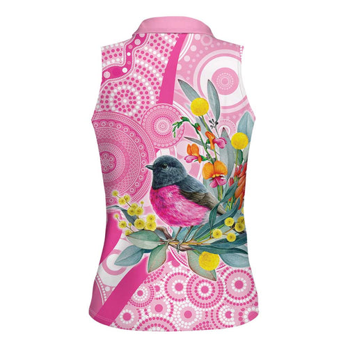 Pink Robin Aboriginal Inspired Women Sleeveless Polo Shirt - Aussie Hoodie