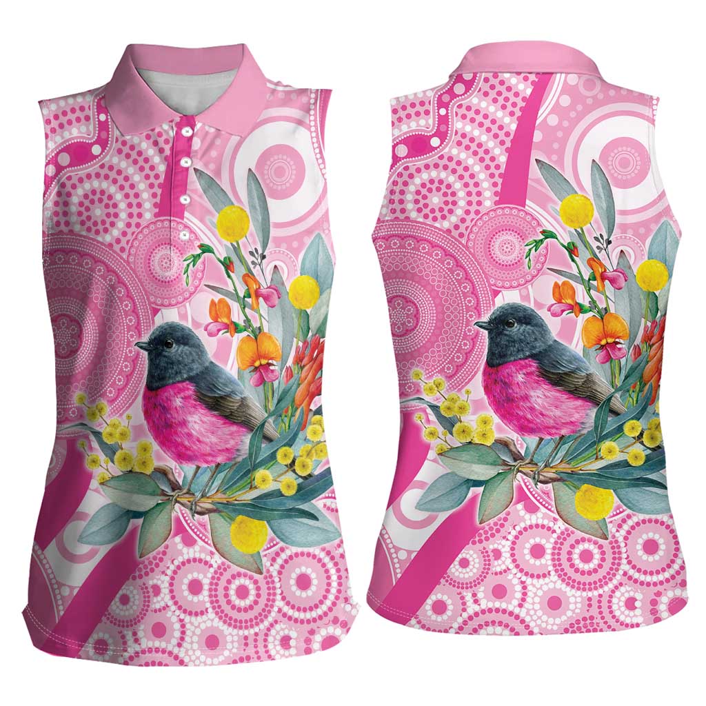 Pink Robin Aboriginal Inspired Women Sleeveless Polo Shirt - Aussie Hoodie