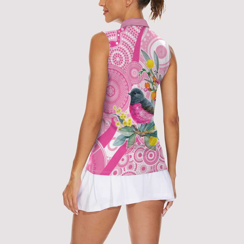 Pink Robin Aboriginal Inspired Women Sleeveless Polo Shirt - Aussie Hoodie