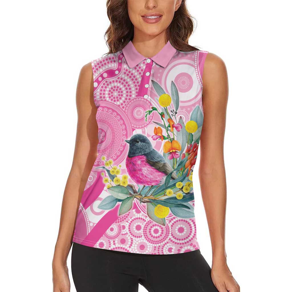 Pink Robin Aboriginal Inspired Women Sleeveless Polo Shirt - Aussie Hoodie