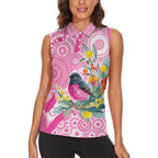 Pink Robin Aboriginal Inspired Women Sleeveless Polo Shirt - Aussie Hoodie
