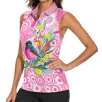 Pink Robin Aboriginal Inspired Women Sleeveless Polo Shirt - Aussie Hoodie