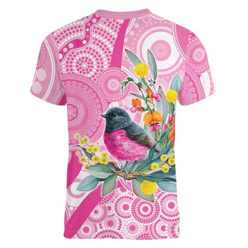 Pink Robin Aboriginal Inspired Women V-Neck T-Shirt - Aussie Hoodie