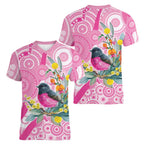 Pink Robin Aboriginal Inspired Women V-Neck T-Shirt - Aussie Hoodie