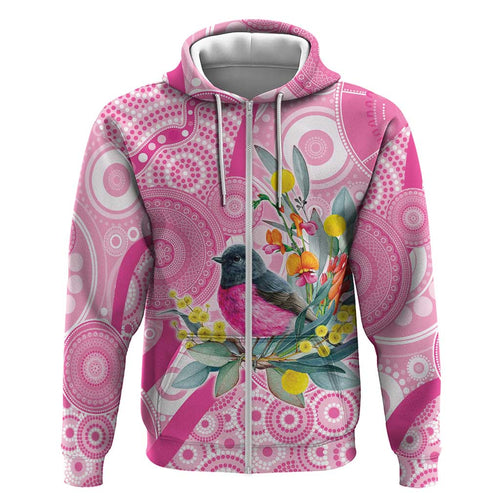 Pink Robin Aboriginal Inspired Zip Hoodie - Aussie Hoodie