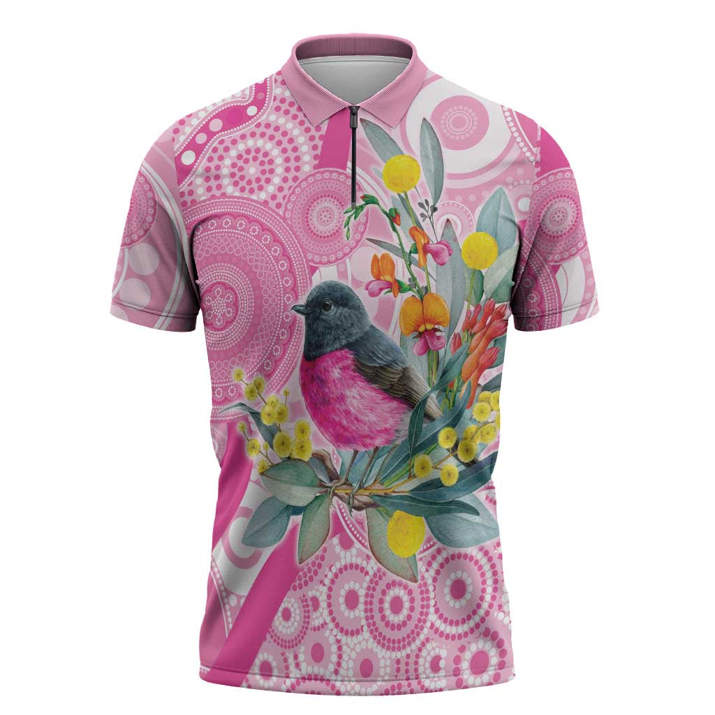 Pink Robin Aboriginal Inspired Zipper Polo Shirt - Aussie Hoodie