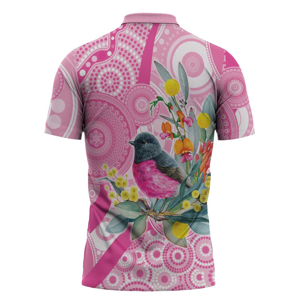 Pink Robin Aboriginal Inspired Zipper Polo Shirt - Aussie Hoodie
