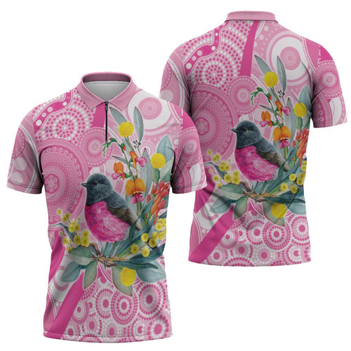 Pink Robin Aboriginal Inspired Zipper Polo Shirt - Aussie Hoodie