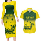 Personalised Dragons Boat Aussie Paddles Up! Couples Matching Long Sleeve Bodycon Dress and Hawaiian Shirt
