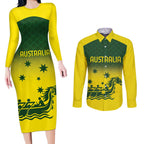 Personalised Dragons Boat Aussie Paddles Up! Couples Matching Long Sleeve Bodycon Dress and Long Sleeve Button Shirt