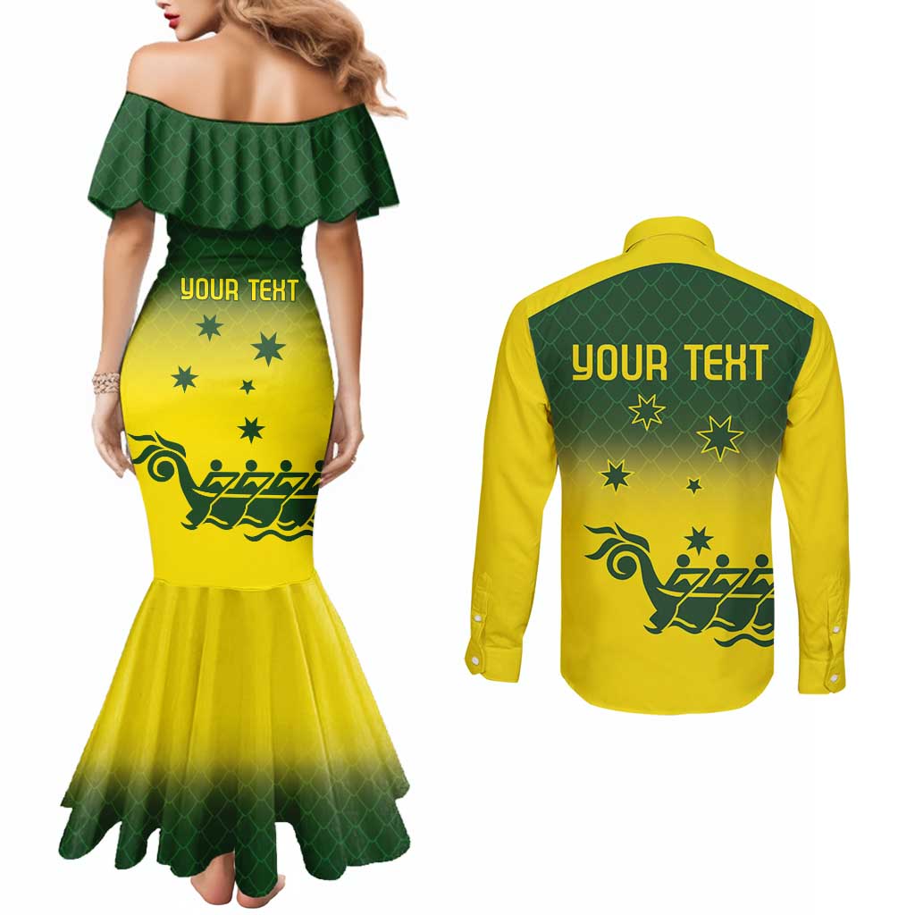 Personalised Dragons Boat Aussie Paddles Up! Couples Matching Mermaid Dress and Long Sleeve Button Shirt